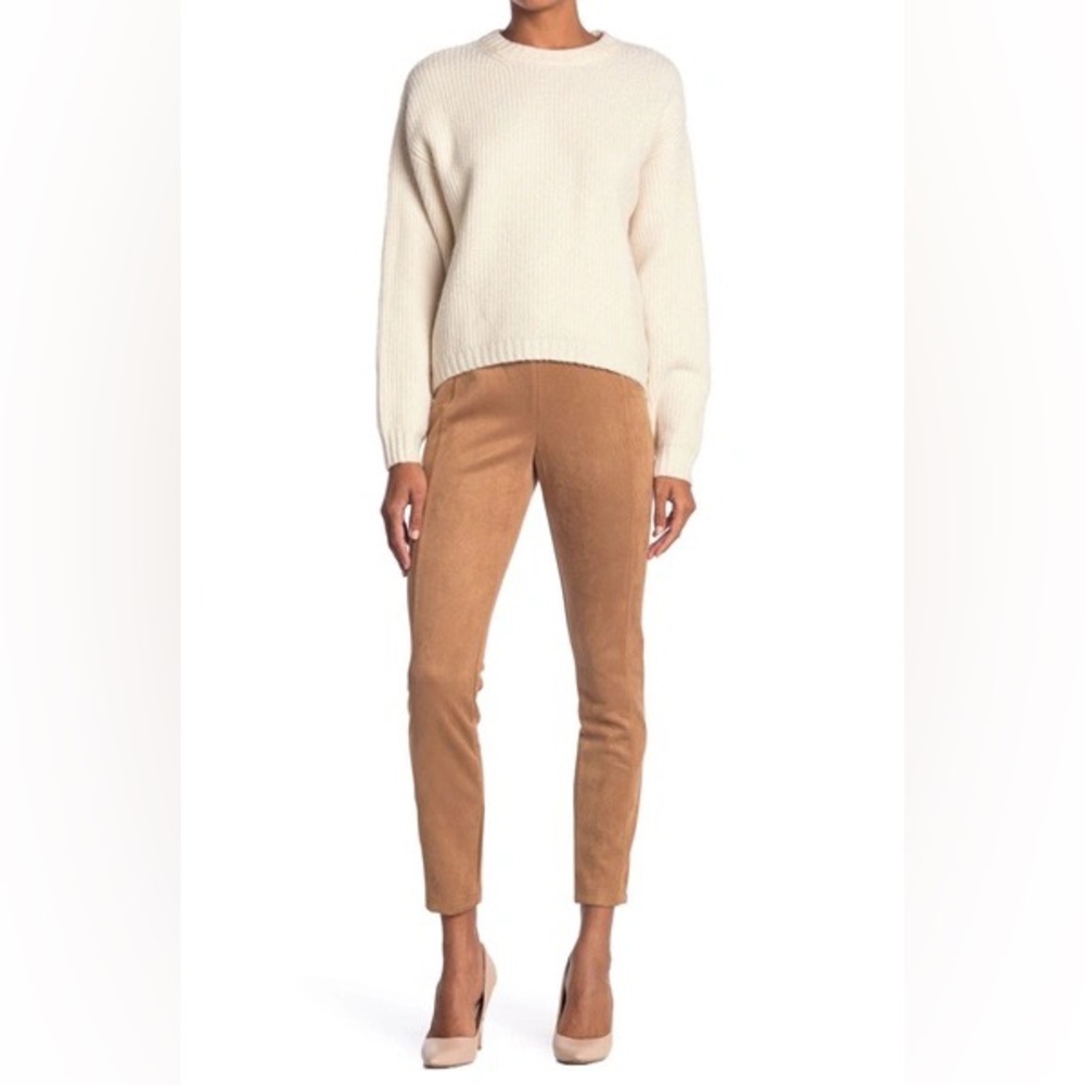 T Tahari Womens Pants‎ Sz Small Faux Leather Light Academia Neutral Fall Autumn